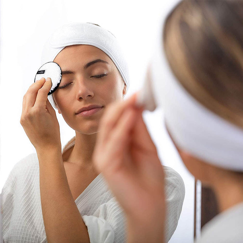 Spa Headband - Helo Beauty - being worn during skincare routine